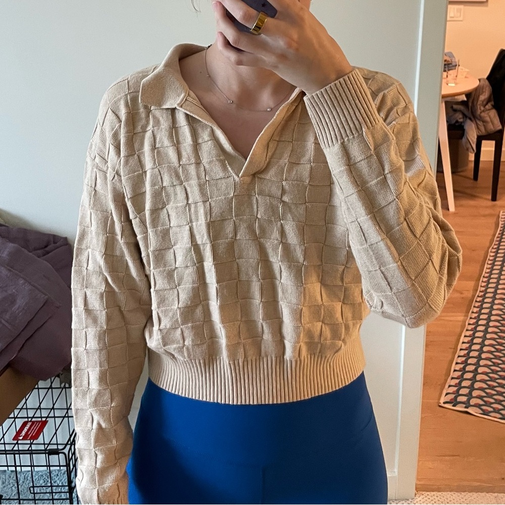 Musier Paris Cream V-Neck Cable Knit Sweater